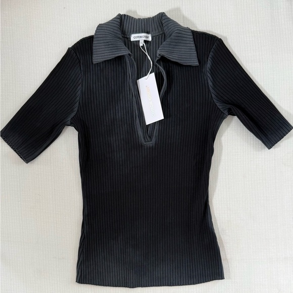 Cotton Citizen Charcoal Ribbed Short Sleeve Top - Picture 1 of 8